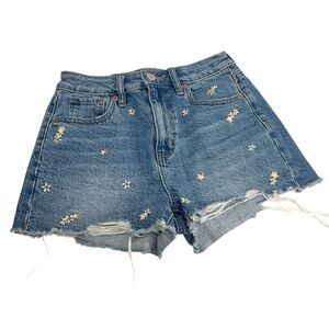 American Eagle Shorts Womens Size 00 Floral Embroidered Distressed Raw Hem Denim